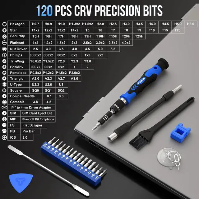 Alt view image 2 of 7 - Electronics Precision Screwdriver Sets 142-Piece with 120 Bits Magnetic Repair Tool Kit for iPhone, MacBook, Computer, Laptop, PC, Tablet, PS4, Xbox, Nintendo, Game Console