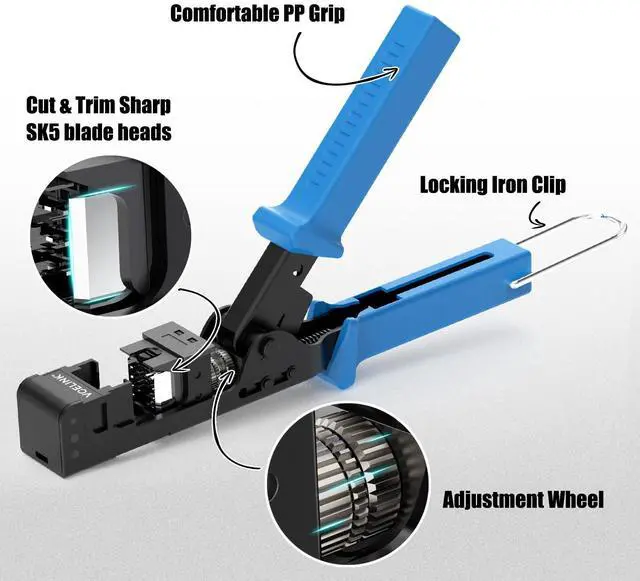Alt view image 6 of 7 - Speed Termination Tool for VCE 90-Degree Keystone Jacks Punch Down Network Tool Kit with 20-Pack CAT6 Keystone Jacks UL-Listed, 25-Pack RJ45 Connectors, 1-Pack Mini Wire Stripper
