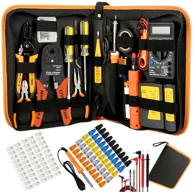 Main image of Crimper Set CAT5 CAT6 RJ45 Crimp Tool Kit Cat5e Crimping Tool, 50PCS Connectors, 50PCS Covers, Network LAN Cable Tester, Ethernet Wire Stripper Punch Down Cutter(Orange)