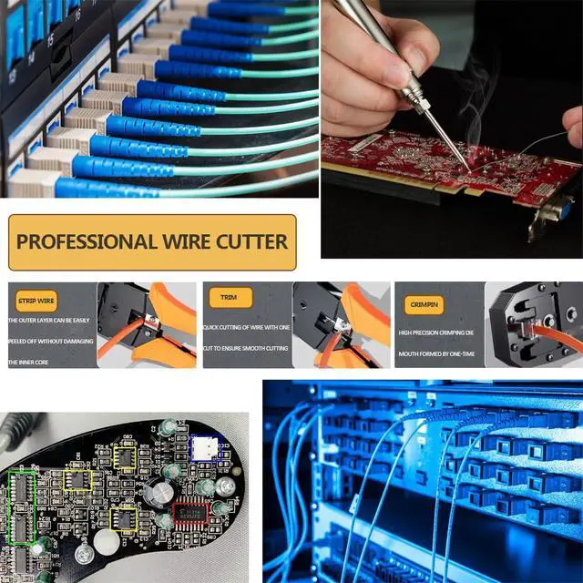Alt view image 5 of 6 - Network Crimp Tool Kit for RJ45/RJ11/RJ12/CAT5/CAT6/Cat5e/8P, Professional Crimper Connector Stripper Cutter, Computer Maintenance Lan Cable Pliers Tester Soldering Iron Set(Orange)