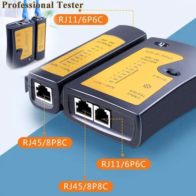 Alt view image 2 of 6 - Network Tool Kit Set, Cable Tester Repair Tools Wire Stripping Cutter, Coax Crimper Plug Crimping, Punch Down RJ11 RJ45 Cat5 Cat6 Wire Data Detector Stripper (Orange)
