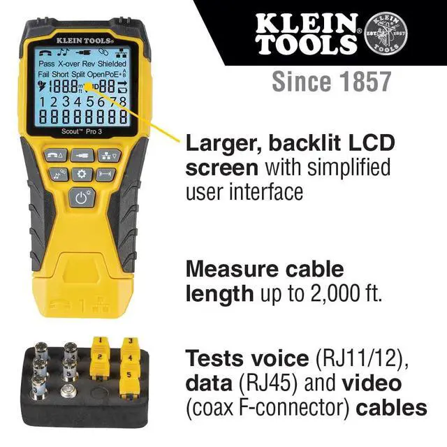 Alt view image 2 of 7 - VDV501-851 Cable Tester Kit with Scout Pro 3 for Ethernet / Data, Coax / Video and Phone Cables, 5 Locator Remotes