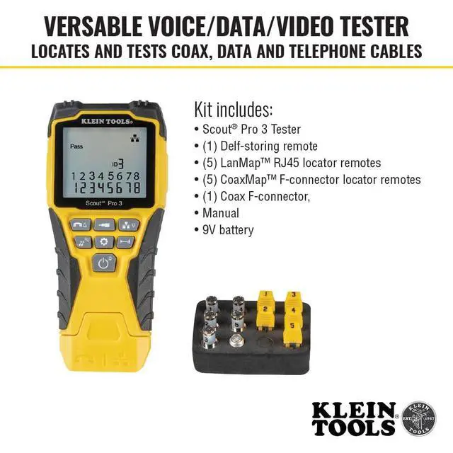 Alt view image 4 of 7 - VDV501-851 Cable Tester Kit with Scout Pro 3 for Ethernet / Data, Coax / Video and Phone Cables, 5 Locator Remotes