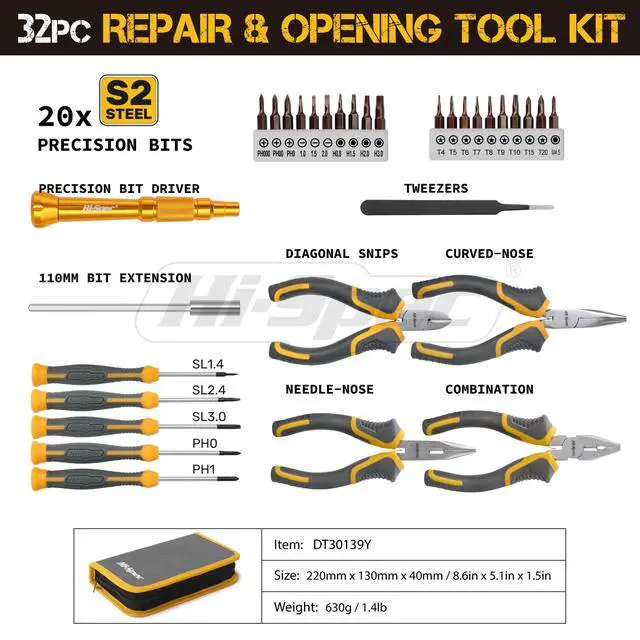 Alt view image 2 of 7 - 32pc Electronics Repair & Opening Tool Kit Set for Laptops, Phones, Devices, Computer & Gaming Accessories. Precision Small Screwdrivers with Pentalobe Bits for iPhones & MacBooks