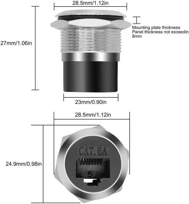 Alt view image 2 of 7 - RJ45 CAT6A Panel Mount Adapter Threaded Fixed Mount Coupler Ethernet Female-to-Female Coupler Pass-Through Connector Cat6A/CAT6/CAT5E 8P8C Network Socket LAN