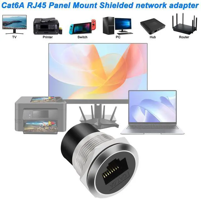 Alt view image 7 of 7 - RJ45 CAT6A Panel Mount Adapter Threaded Fixed Mount Coupler Ethernet Female-to-Female Coupler Pass-Through Connector Cat6A/CAT6/CAT5E 8P8C Network Socket LAN