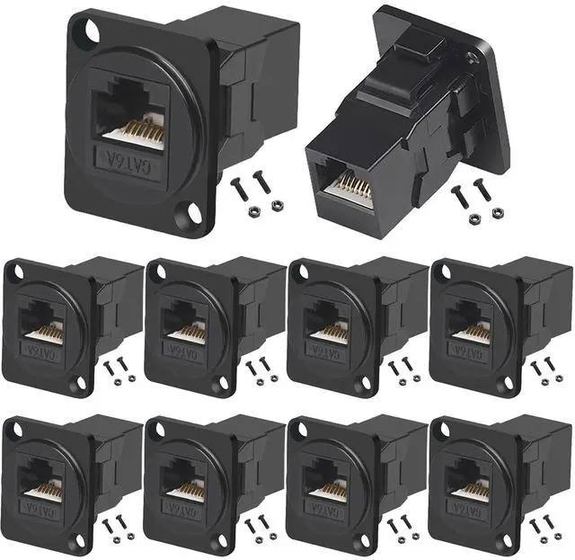 Main image of 10PCS D-Type CAT6A Panel Mount Connector, RJ45 Pass-Through Connector Female to Female, RJ45 Ethernet LAN Network Coupler for CAT6a/CAT6/CAT5E/CAT5