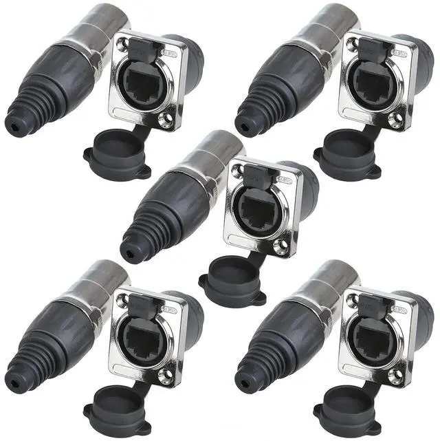 Main image of Panel Mounting RJ45 IP65 Waterproof PCB Signal Panel Cat5/5e/6 8P8C Connector Ethernet LAN Cable Connector (5PCS RJ45 Connector+5PCS Round)