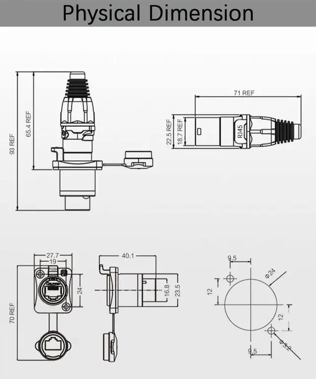 Alt view image 4 of 7 - Panel Mounting RJ45 IP65 Waterproof PCB Signal Panel Cat5/5e/6 8P8C Connector Ethernet LAN Cable Connector (5PCS RJ45 Connector+5PCS Round)
