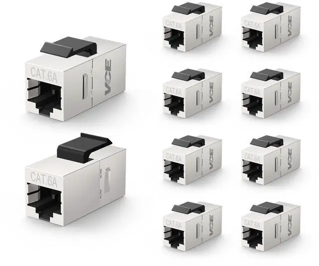 Main image of Shielded CAT6A RJ45 Coupler, 10 Pack Ethernet Coupler, STP Female to Female Keystone Jack for Patch Panel and Wall Plate