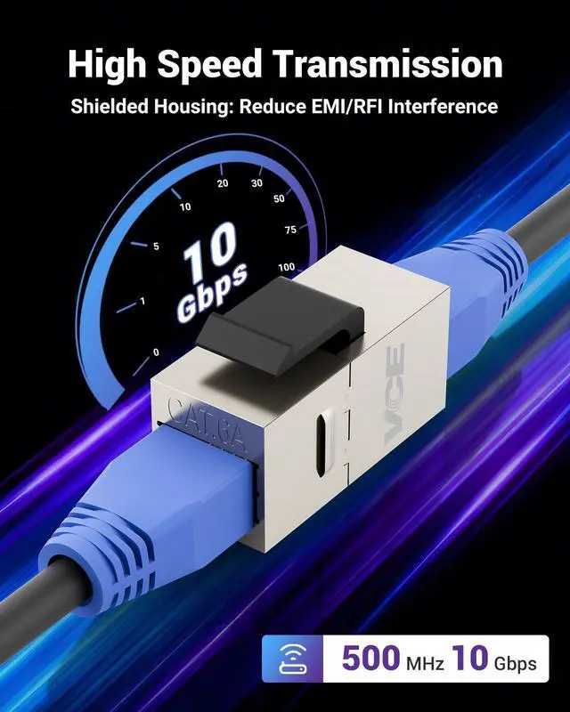 Alt view image 2 of 7 - Shielded CAT6A RJ45 Coupler, 10 Pack Ethernet Coupler, STP Female to Female Keystone Jack for Patch Panel and Wall Plate