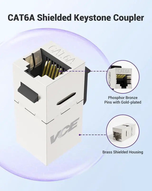 Alt view image 3 of 7 - Shielded CAT6A RJ45 Coupler, 10 Pack Ethernet Coupler, STP Female to Female Keystone Jack for Patch Panel and Wall Plate