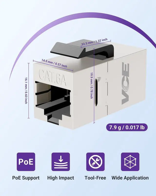 Alt view image 7 of 7 - Shielded CAT6A RJ45 Coupler, 10 Pack Ethernet Coupler, STP Female to Female Keystone Jack for Patch Panel and Wall Plate