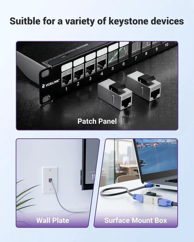 Alt view image 5 of 7 - Shielded CAT6A RJ45 Coupler, 10 Pack Ethernet Coupler, STP Female to Female Keystone Jack for Patch Panel and Wall Plate