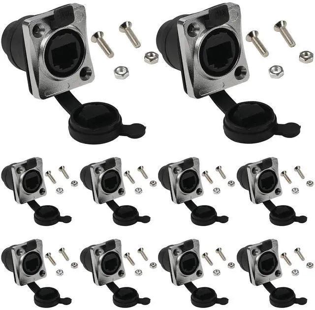 Main image of 10PCS Panel Mounting RJ45 IP65 Waterproof PCB Signal Panel Cat5/5e/6 8P8C Connector Ethernet LAN Cable Connector Double Head Coupler Adapter Female to Female with Waterproof/Dust Cap