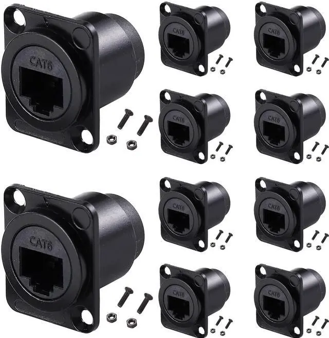 Main image of 10PCS D-Type RJ45 Coupler, Shielded RJ45 Panel Mount Connector, CAT6/CAT5E/CAT5 Female to Female LAN Network Bulkhead Pass Through Socket