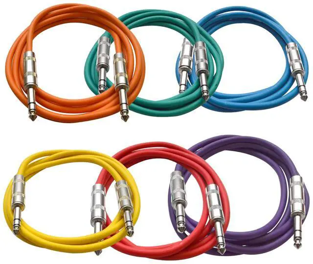 Main image of Audio Speakers ¼ to ¼ TRS Patch Cables, 6 Foot Patch Cables, Pack of 6, Multi Color
