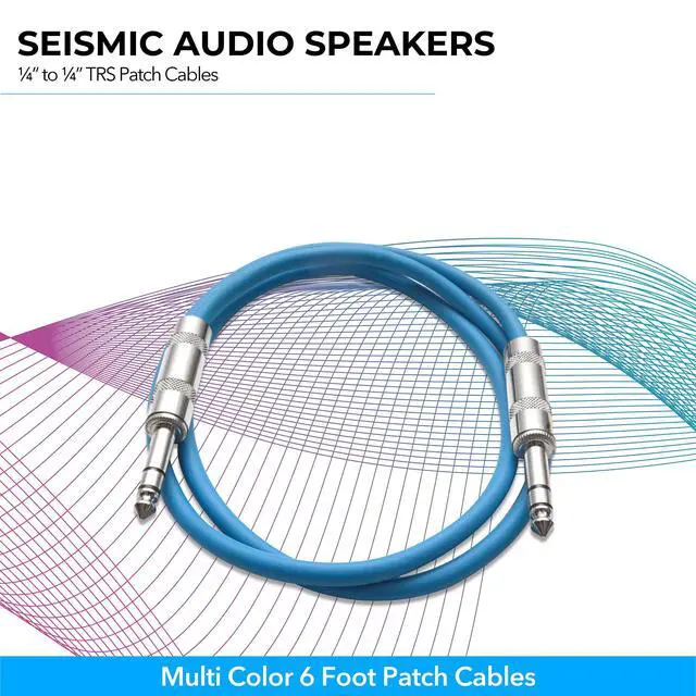 Alt view image 3 of 7 - Audio Speakers ¼ to ¼ TRS Patch Cables, 6 Foot Patch Cables, Pack of 6, Multi Color