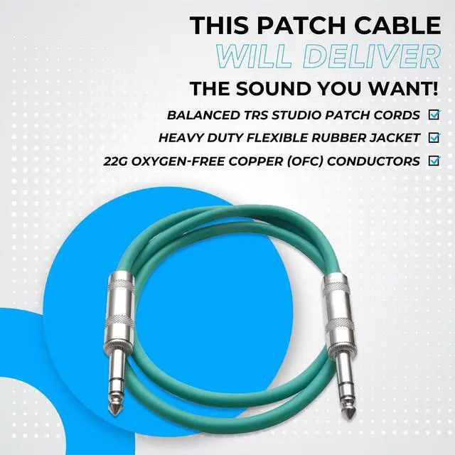 Alt view image 4 of 7 - Audio Speakers ¼ to ¼ TRS Patch Cables, 6 Foot Patch Cables, Pack of 6, Multi Color