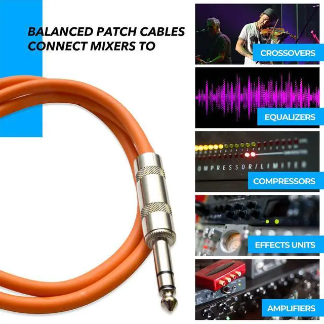 Alt view image 5 of 7 - Audio Speakers ¼ to ¼ TRS Patch Cables, 6 Foot Patch Cables, Pack of 6, Multi Color