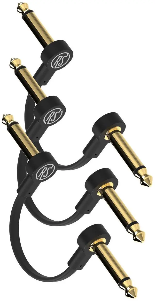 Main image of Guitar Flat Patch Cables (Pack of 3) - 2 Inch C-Shape Ultra-Thin Effect Guitar Pedal Patch Cables - Right-Angle, Black with Durable Gold Plated Connectors, Maximize Pedalboard Space