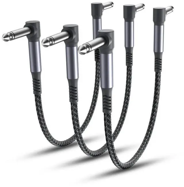 Main image of Guitar Patch Cables 6-Inch 3-Pack,6.35MM Effects Pedal Board Cord,1/4 Right-Angle Nylon Braided Instrument Audio Cable,Pedalboard Connector TS Copper Wire for Amp/Amplifier,Mixer,Electric Bass