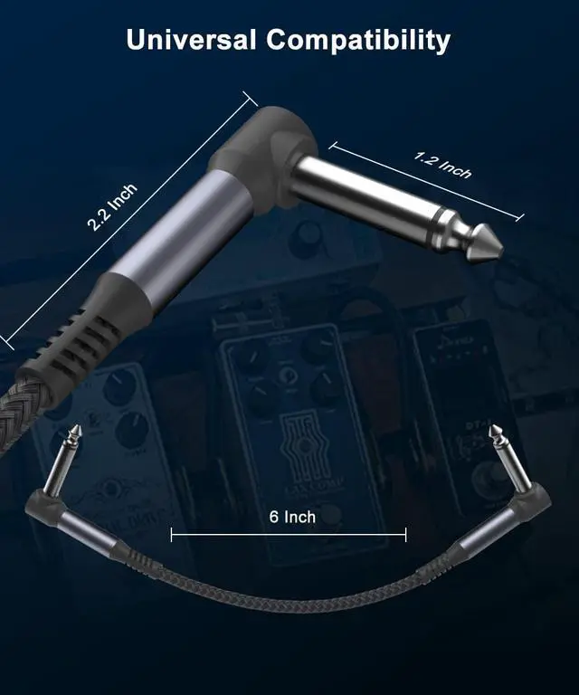 Alt view image 4 of 7 - Guitar Patch Cables 6-Inch 3-Pack,6.35MM Effects Pedal Board Cord,1/4 Right-Angle Nylon Braided Instrument Audio Cable,Pedalboard Connector TS Copper Wire for Amp/Amplifier,Mixer,Electric Bass