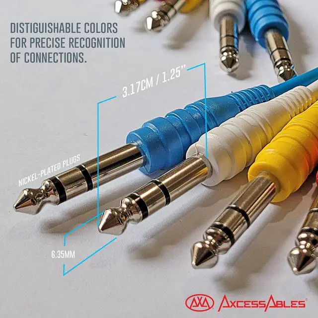 Alt view image 4 of 7 - 1/4 (6.35mm) TRS to 1/4 (6.35mm) TRS Multi-Color Balanced Stereo Patch Cables 6-Pack Outboard Gear& Patchbay Studio Cables External Effects Digital Analog Effects (1.5ft)