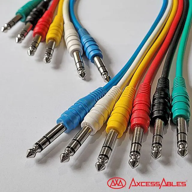 Alt view image 7 of 7 - 1/4 (6.35mm) TRS to 1/4 (6.35mm) TRS Multi-Color Balanced Stereo Patch Cables 6-Pack Outboard Gear& Patchbay Studio Cables External Effects Digital Analog Effects (1.5ft)