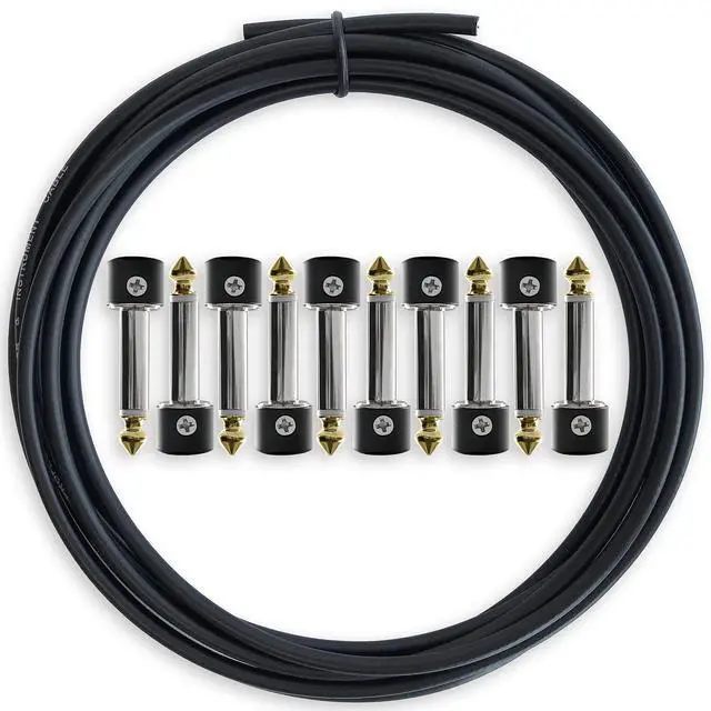 Main image of Solderless Pedalboard Cable Kit - No Cable Stripping Required, 10 Feet of Cable & 10 Gold Tip Connectors with Magnetic Screws & Screwdriver Make 5 DIY Custom Patch Cables
