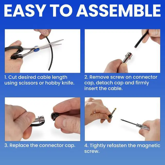 Alt view image 4 of 7 - Solderless Pedalboard Cable Kit - No Cable Stripping Required, 10 Feet of Cable & 10 Gold Tip Connectors with Magnetic Screws & Screwdriver Make 5 DIY Custom Patch Cables