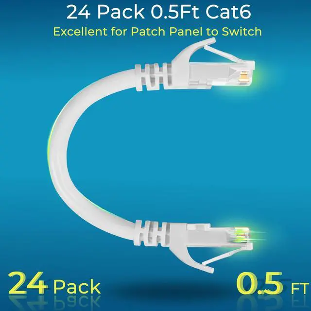 Alt view image 2 of 7 - Patch Cables Cat6 0.5ft (24 Pack), Ethernet Patch Cable 10G Support, Cat 6 Patch Cable for Patch Panel to Switch, Flexiable Cat 6 Ethernet Cable with Gold Plated White