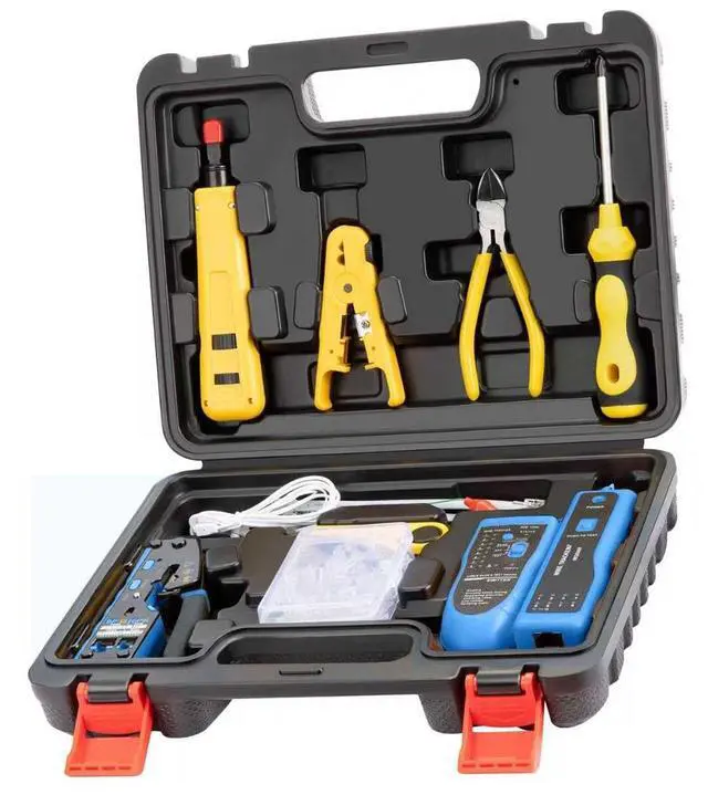 Main image of Pass Through RJ45 Crimp Tool Kit, Network Tool Kit for Cat6 Cat5e Cat5, Ethernet Crimper Cat6 Cat5e Cat5 Crimping Tool with Wire Tracker, Pass Through Connectors