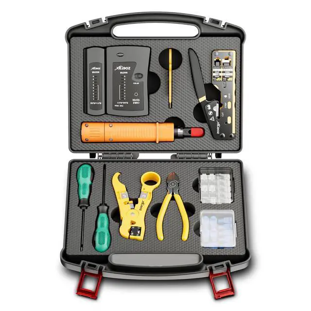 Alt view image 7 of 7 - Network Tool Kit, 11 in 1 Professional RJ45 Crimp Tool Kit - Pass Through Crimper, RJ45 Tester, 110/88 Punch Down Tool, Stripper, Cutter, Cat6 Pass Through Connectors and Boots