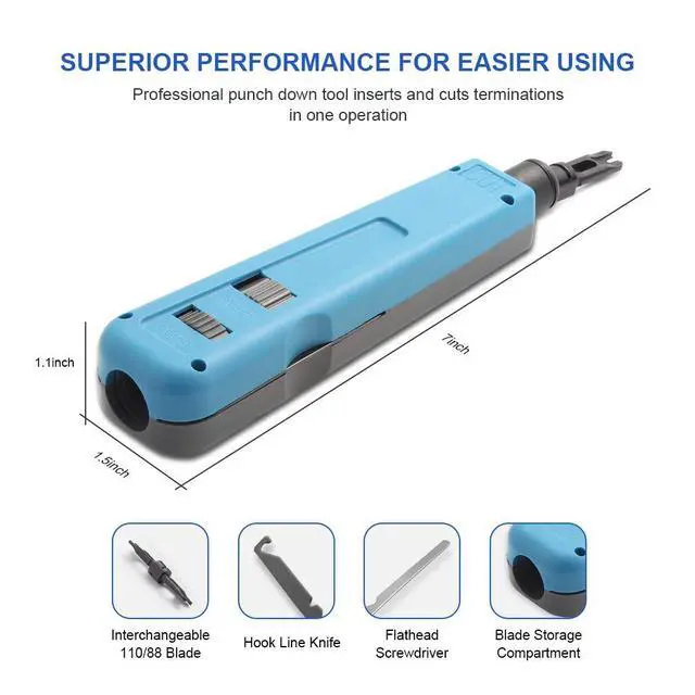 Alt view image 2 of 7 - Punch Down Tool with 110/88 Blade & Network Wire Stripper, Multifunction Hook Tool for Telephone Impact Terminal Insertion and cat6a/cat6/cat5e/cat5 Cable