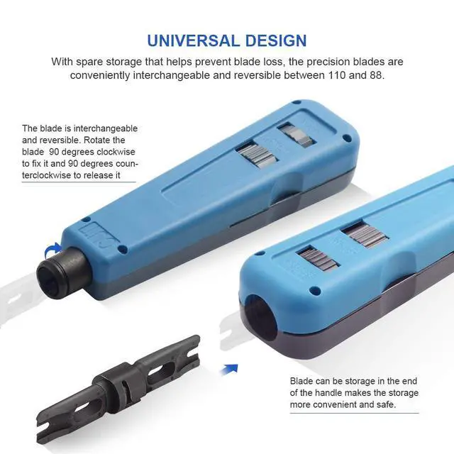 Alt view image 3 of 7 - Punch Down Tool with 110/88 Blade & Network Wire Stripper, Multifunction Hook Tool for Telephone Impact Terminal Insertion and cat6a/cat6/cat5e/cat5 Cable