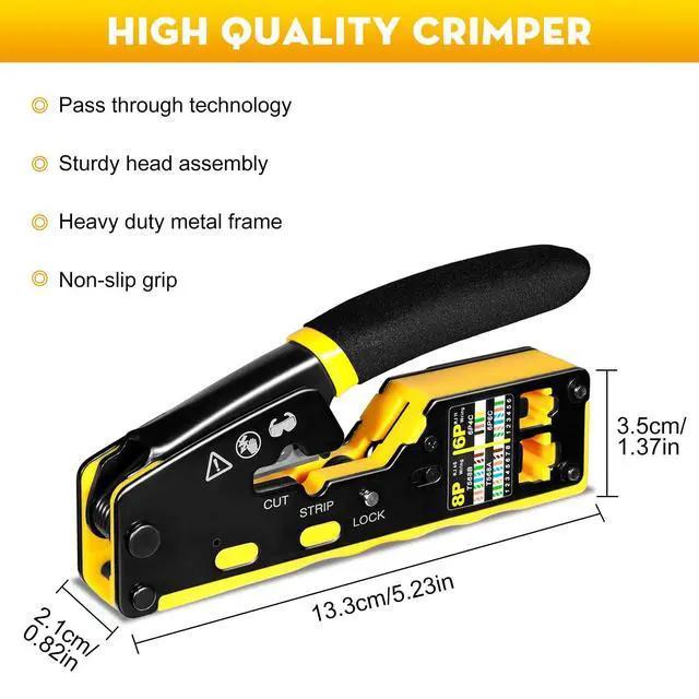 Alt view image 7 of 7 - Network Tool Kit, 12 in 1 Professional RJ45 Crimp Tool Kit Pass Through Crimper RJ45 Tester 110/88 Punch Down Tool Stripper Cutter Cat6 Pass Through Connectors and Boots