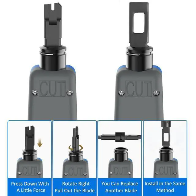 Alt view image 5 of 7 - Punch Down Impact Tool with 110 and 66 Blades, Network Wire Cable Cat6/Cat5e Telephone Impact Terminal Insertion Tools