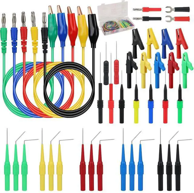 Main image of 43-Piece Back Probe Kit, 30A Multi-Angle Test Probe, 4mm Banana Plug to Copper Alligator Clips, U-Shaped Connectors, Automotive Electrical Circuit Diagnosis Car Repairing Tools