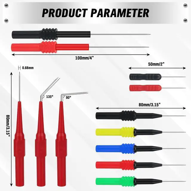 Alt view image 2 of 7 - 43-Piece Back Probe Kit, 30A Multi-Angle Test Probe, 4mm Banana Plug to Copper Alligator Clips, U-Shaped Connectors, Automotive Electrical Circuit Diagnosis Car Repairing Tools