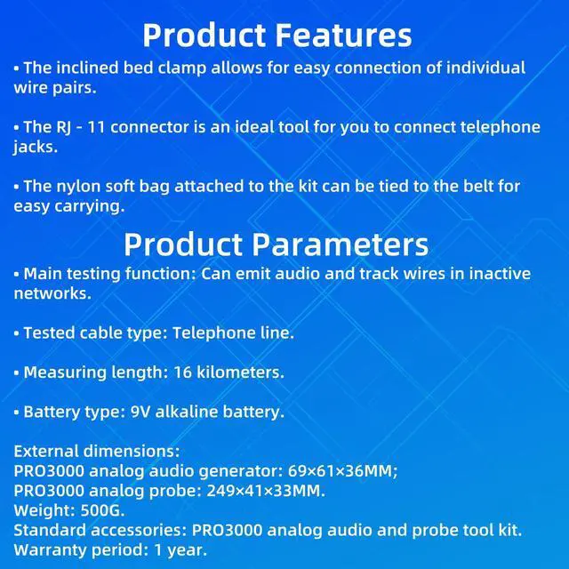Alt view image 5 of 7 - Pro3000 Tone Generator and Probe Kit, Tone Generator Kit, Toner Electrical Tool, Wire Toner and Probe Kit, Handheld Telephone Line Finder with SmartTone Technology
