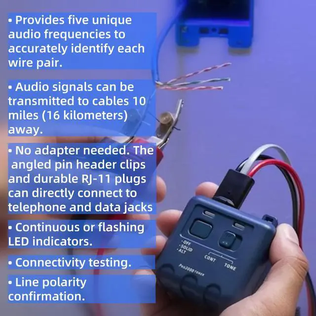 Alt view image 6 of 7 - Pro3000 Tone Generator and Probe Kit, Tone Generator Kit, Toner Electrical Tool, Wire Toner and Probe Kit, Handheld Telephone Line Finder with SmartTone Technology