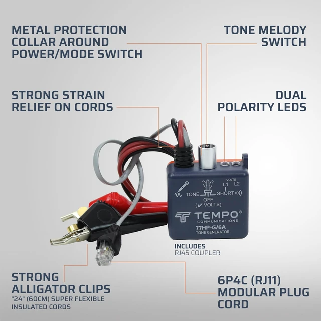 Alt view image 3 of 7 - TEMPO Communications 77HP-G Universal Tone Generator, Copper Cable Wire Tracer, Wire Toner, Professional Grade