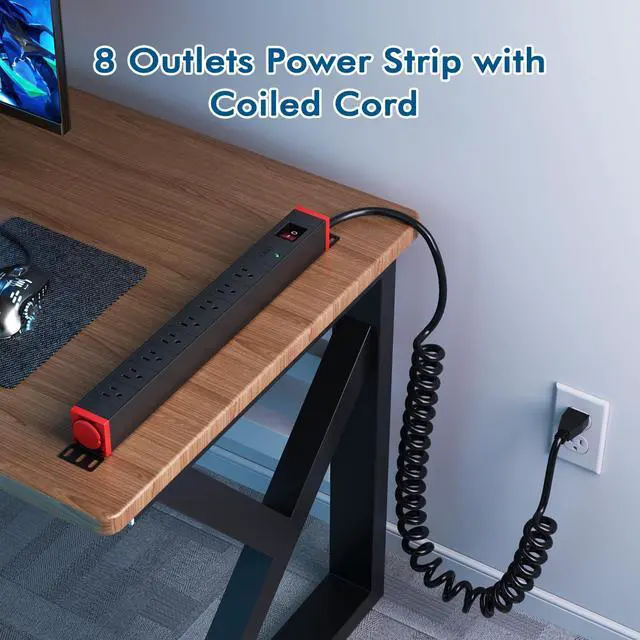 Alt view image 6 of 7 - 8 Outlet Rack Mount PDU Power Strip, SPD, 1200J Surge Protection & 15A Overload Switch, 360° Rotating Mounting,Fits 19'' Network Server Rack, 5FT Coiled Cord, 1U RackMount