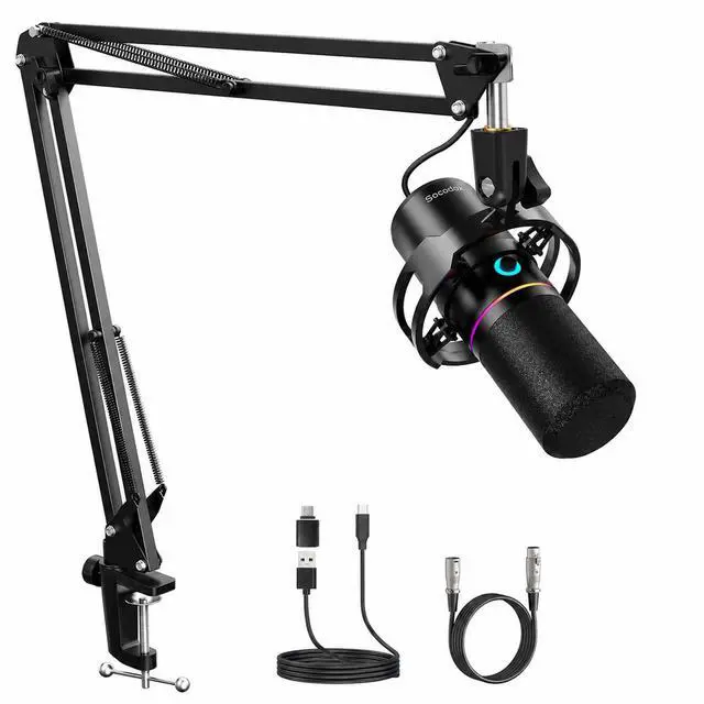 Main image of XLR/USB Gaming Microphone with Boom Arm, Dynamic Microphone with One-Touch Mute, Gain Control & Headphone Jack, RGB Podcast Microphone for Streaming, Recording, Vocal