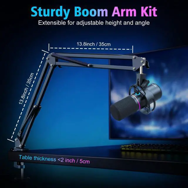 Alt view image 7 of 7 - XLR/USB Gaming Microphone with Boom Arm, Dynamic Microphone with One-Touch Mute, Gain Control & Headphone Jack, RGB Podcast Microphone for Streaming, Recording, Vocal