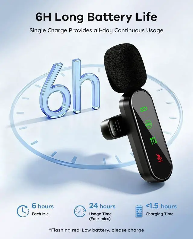Alt view image 7 of 7 - 4 Packs Wireless Lavalier Microphone for iPhone/Android/Camera, Upgraded Mini Microphone with Noise Reduction, Mic for Video Recording, Podcasts, YouTube, TikTok, and Vlogging
