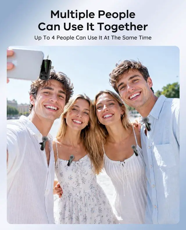 Alt view image 2 of 7 - 4 Packs Wireless Lavalier Microphone for iPhone/Android/Camera, Upgraded Mini Microphone with Noise Reduction, Mic for Video Recording, Podcasts, YouTube, TikTok, and Vlogging