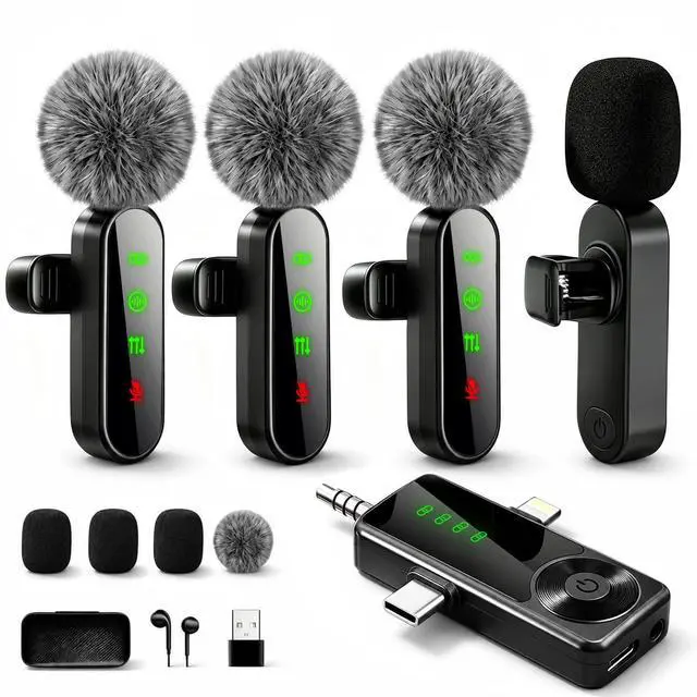 Main image of 4 Packs Wireless Lavalier Microphone for iPhone/Android/Camera, Upgraded Mini Microphone with Noise Reduction, Mic for Video Recording, Podcasts, YouTube, TikTok, and Vlogging