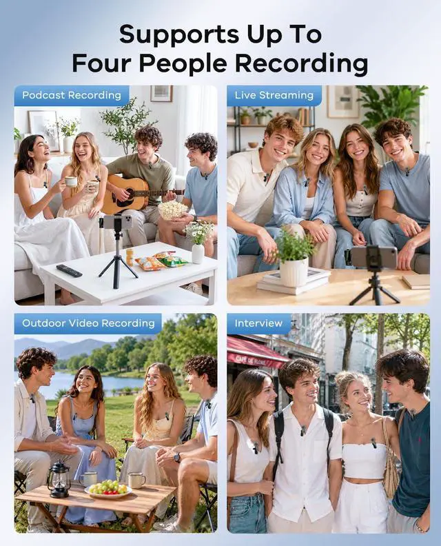 Alt view image 6 of 7 - 4 Packs Wireless Lavalier Microphone for iPhone/Android/Camera, Upgraded Mini Microphone with Noise Reduction, Mic for Video Recording, Podcasts, YouTube, TikTok, and Vlogging